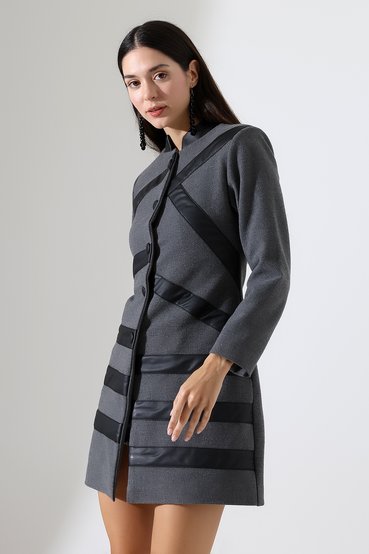Model full length view cashmere grey coat